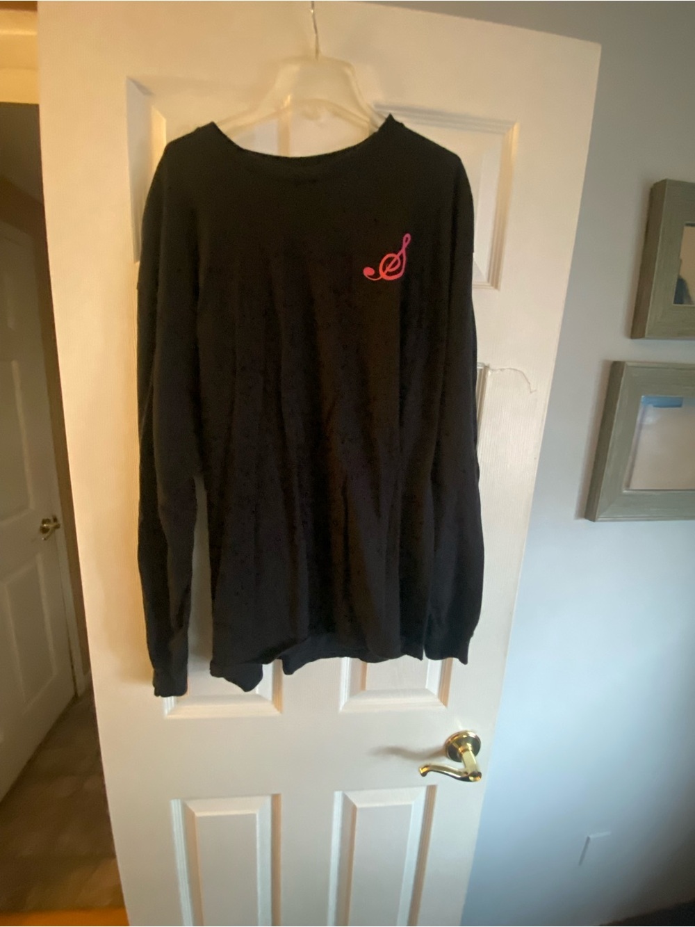 Gildan Black Crewneck Sweater with Pink Script Logo